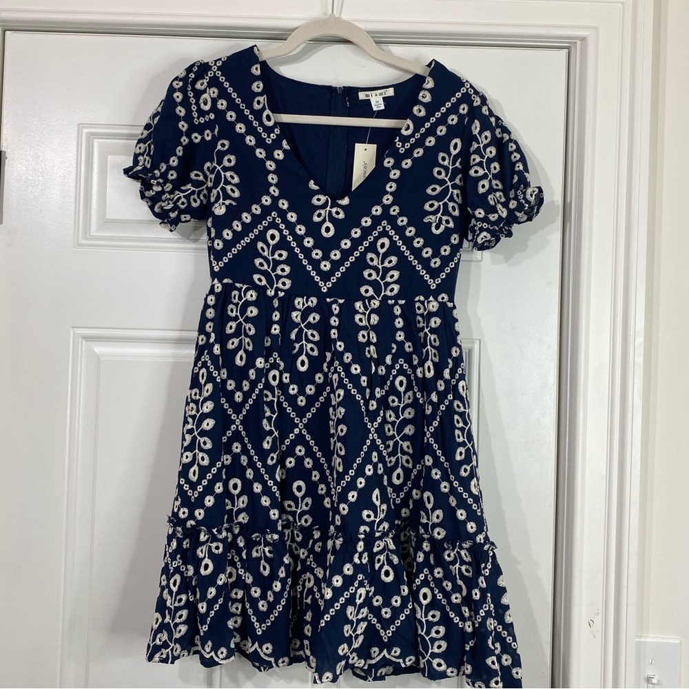Miami Navy Blue Eyelet Dress